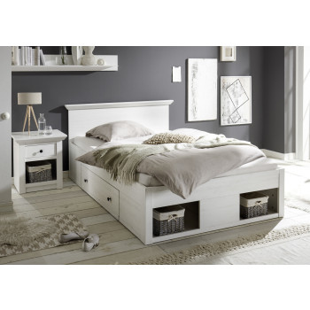 Funktionsbett 140x200 cm weiß Pinie mit 2x Bettschubladen WALES