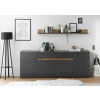 Sideboard 220x87 cm Eiche Anthrazit 4-türig + 2 Schubkästen BOSTON