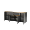 Sideboard 220x87 cm Eiche Anthrazit 4-türig + 2 Schubkästen BOSTON