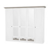 Drehtürenschrank 5-türig mit Spiegel Breite 262 cm weiß grau Pinie teilmassiv Locarno