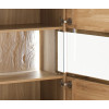 Highboard 150 cm Eiche bianco teilmassiv Santa Fe, Detail Glastür und Struktur-Rückwand